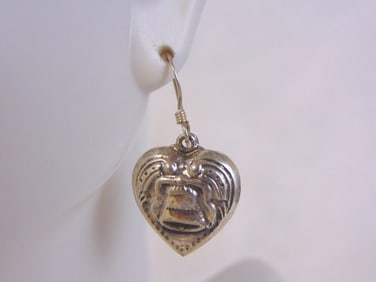 Womens Vintage Sterling Silver Heart and Bell Earrings