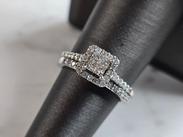 Womens Vintage Estate 14K White Gold Diamond Ring Set