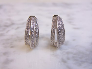 Womens Vintage Sterling Silver Earrings w/ CZ Stones