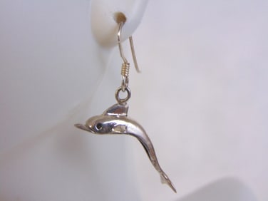 Womens Vintage Estate Sterling Silver Dolphin Earrings