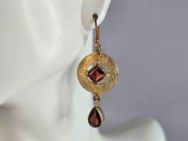 Womens Vintage Estate Sterling Silver Gold Tone Modernist Earrings