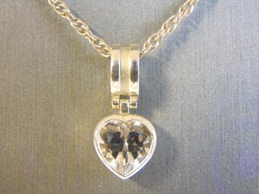 Womens Sterling Silver Heart CZ Pendant & Necklace
