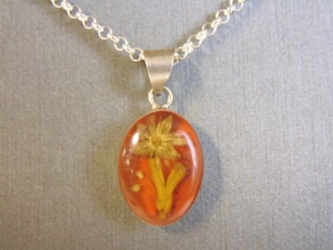 Womens Sterling Silver Victorian Floral Amber Pendant
