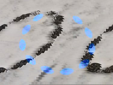 Womens Estate Sterling Silver Blue Opal Modernist Bracelet