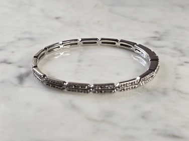 Womens Vintage Estate Sterling Silver CZ Bangle Bracelet