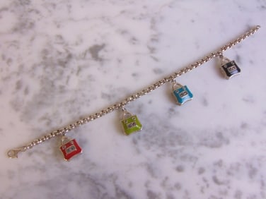 Womens Vintage Sterling Silver Purse Charm Bracelet