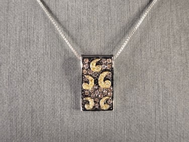 Womens Vintage Estate Sterling Silver Modernist Pendant W/ Necklace