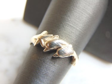 Womens Vintage Estate Sterling Silver Dolphin Ring