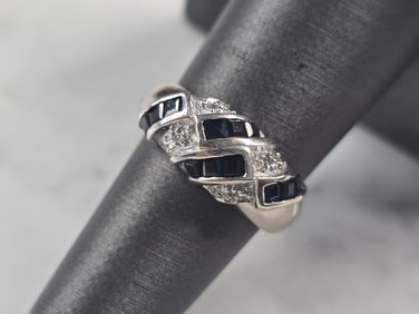 Womens Vintage Estate 14K White Gold Sapphire Diamond Ring