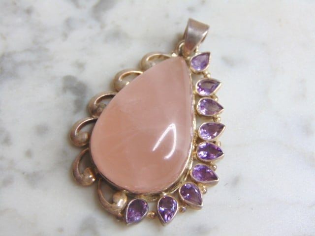 Womens Vintage Sterling Silver Kunzite Stone Pendant (1 of 2)