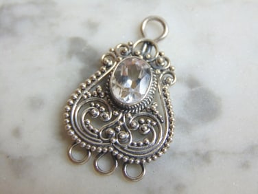 Womens Vintage Estate Sterling Silver CZ Stone Pendant