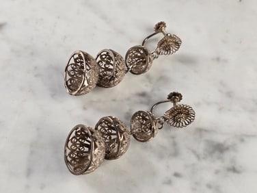 Womens Vintage Estate Sterling Silver Modernist Screw Back Earrings
