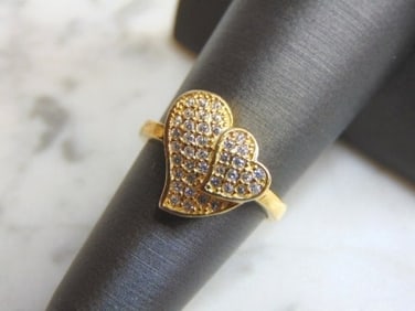 Womens Vintage Sterling Silver Gold Tone Heart Ring