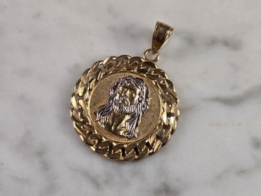 Vintage Estate 10K Yellow & White Gold Religious Jesus Pendant