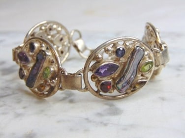Womens Vintage Sterling Silver Multi Stone Bracelet
