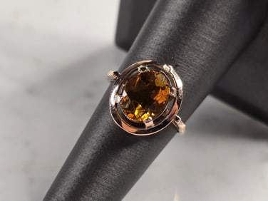 Womens Vintage Estate 14K Rose Gold Citrine Ring