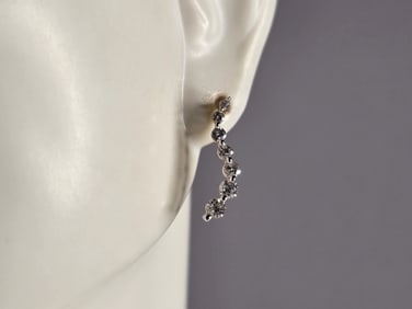 Pr of Womens 14K Yellow Gold Diamond Modernist Earrings