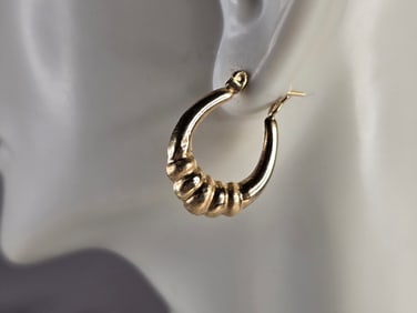 Pr Womens Vintage Estate 14K Yellow Gold Hoop Earrings