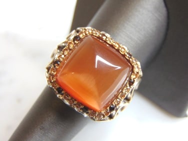 Womens Vintage Estate Sterling Silver Amber Stone Ring