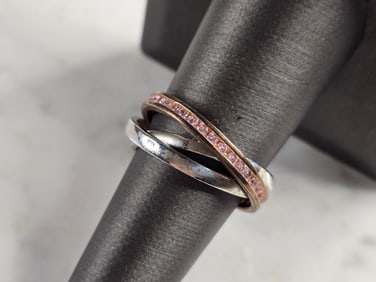 Womens Vintage Estate Sterling Silver Rose Gold Tone Trinity Ring