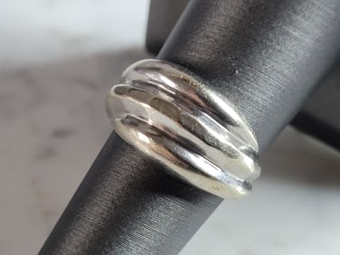 Womens Vintage Estate 14K White Gold Modernist Ring