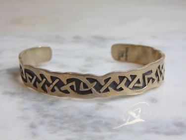 Womens Vintage Sterling Silver Modernist Cuff Bracelet