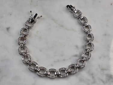 Womens Vintage Estate Sterling Silver Modernist CZ Bracelet