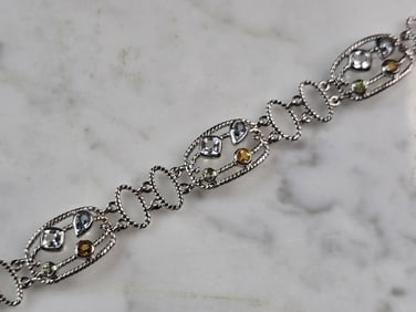 Womens Vintage Estate Sterling Silver Multi Stone Bracelet