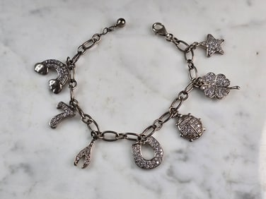 Womens Vintage Estate Sterling Silver Lucky Charm Bracelet