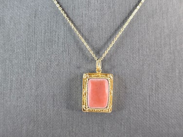 Womens Sterling Silver Gold Tone Coral Pendant Necklace
