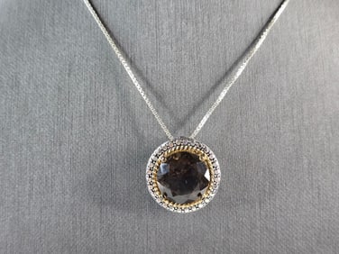 Womens Vintage Estate Sterling Silver Smoky Quartz Pendant Necklace