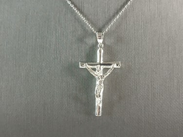 Womens Sterling Silver Religious Cross Pendant Necklace