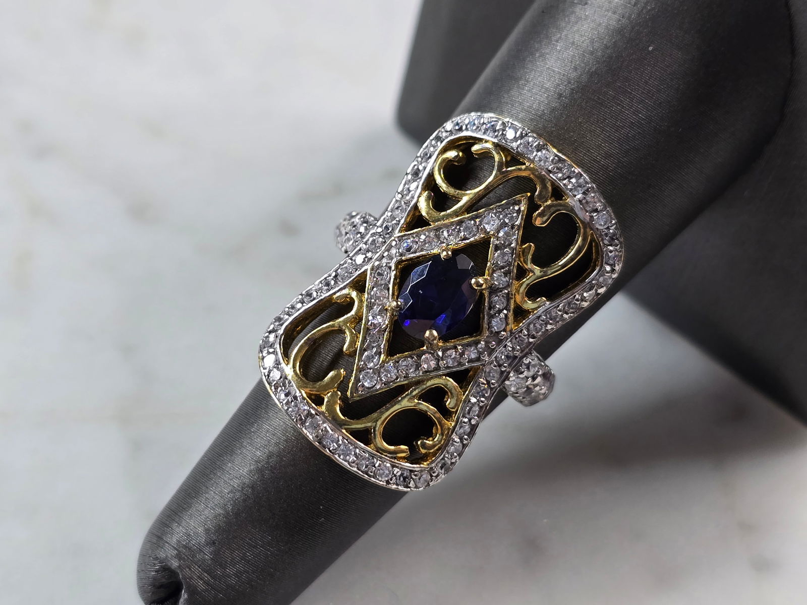 Womens Estate Sterling Silver Gold Tone Ring (1 of 5)