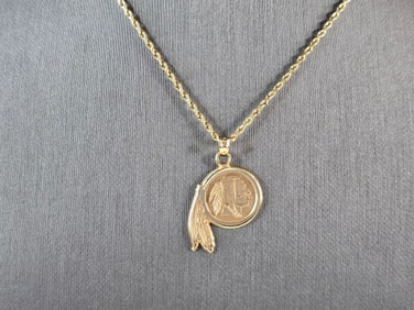 Vintage Estate 14k Yellow Gold Necklace Washington Redskins Pendant