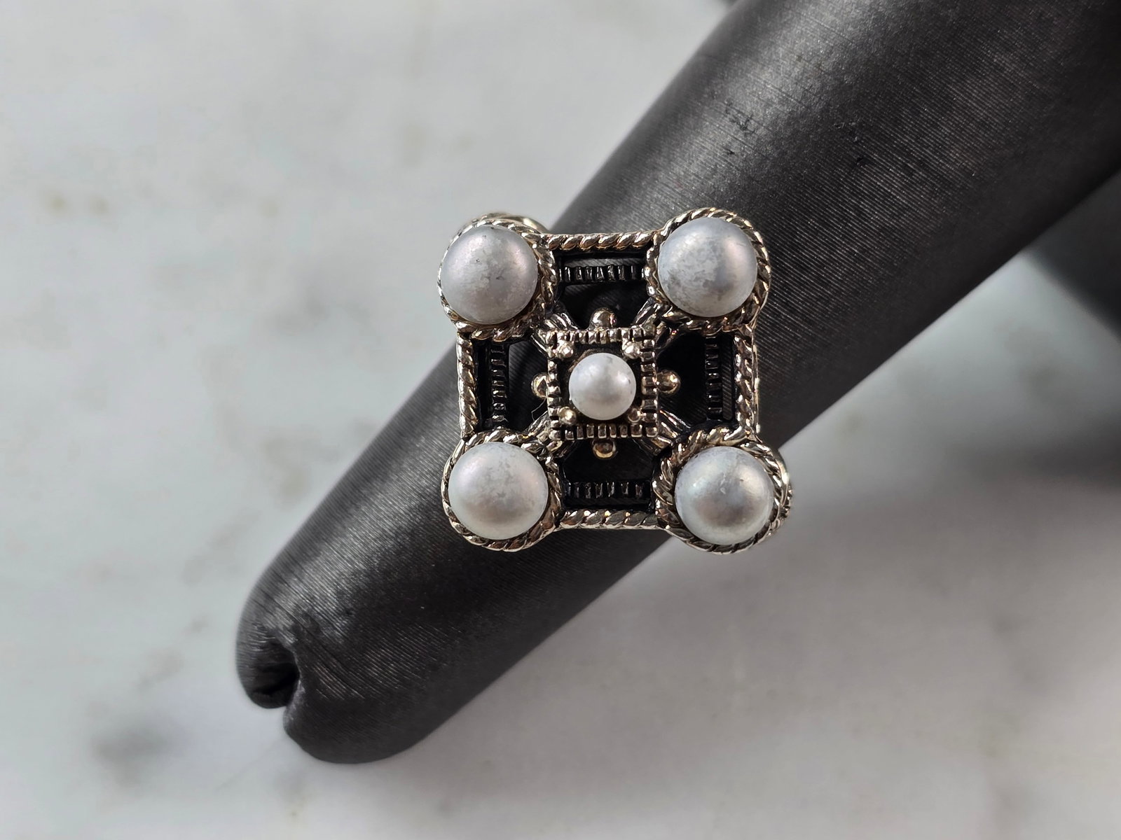 Womens Vintage Estate Sterling Silver Seed Pearl Ring (1 of 5)