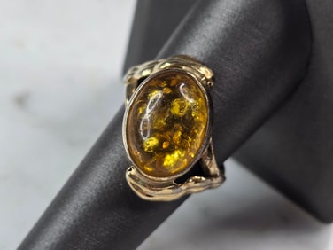 Womens Estate Sterling Silver Gold Tone Modernist Citrine Ring