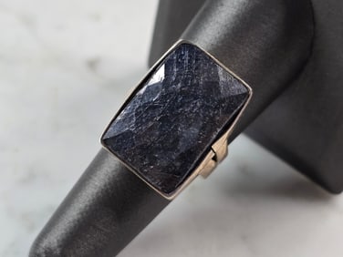 Womens Vintage Estate Sterling Silver Natural Sapphire Stone Ring