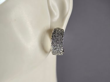 Womens Vintage Estate Sterling Silver Modernist CZ Earrings