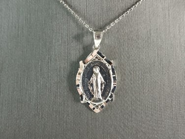 Womens Sterling Silver Virgin Mary Pendant Necklace