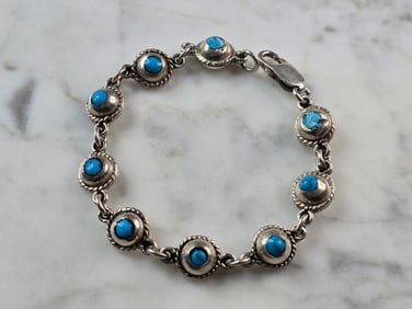 Womens Vintage Estate Sterling Silver Turquoise Bracelet