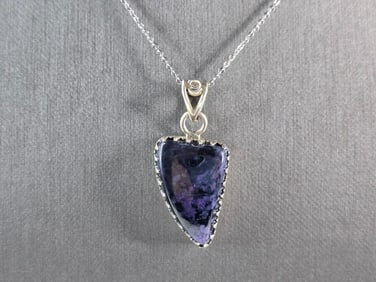 Womens Estate Sterling Silver Charoite Pendant Necklace