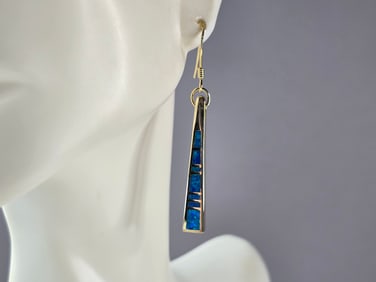 Womens Sterling Silver Gold Tone Modernist Blue Opal Earrings