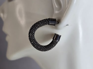 Womens Vintage Estate Sterling Silver Modernist Hoop Earrings