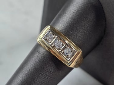 Mens Vintage Estate 14K Yellow Gold Diamond Ring