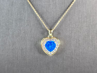Womens Sterling Silver Gold Tone Blue Opal Heart Pendant Necklace