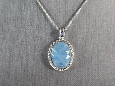 Womens Estate Sterling Silver Natural Aquamarine Pendant Necklace