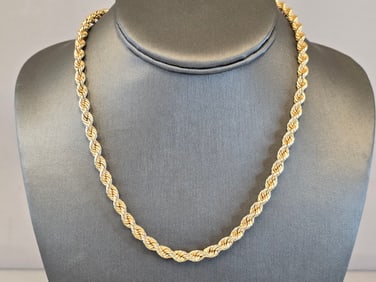 Womens Vintage Estate 14K Yellow Gold Rope Chain Necklace