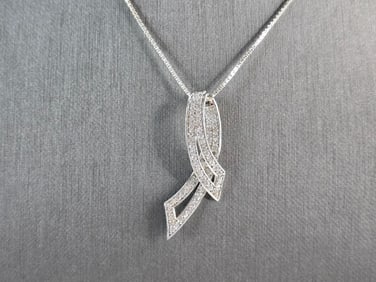 Womens Sterling Silver Modernist CZ Pendant Necklace