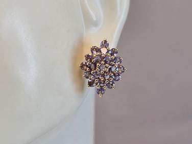 Womens Vintage Estate 14K Yellow Gold Tanzanite Earrings