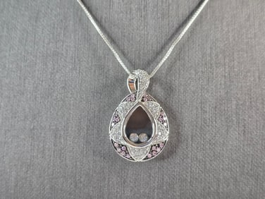 Womens Estate Sterling Silver Modernist Amethyst CZ Pendant Necklace